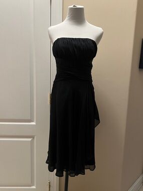 White House Black Market Strapless Black Chiffon Dress with Draped Waist